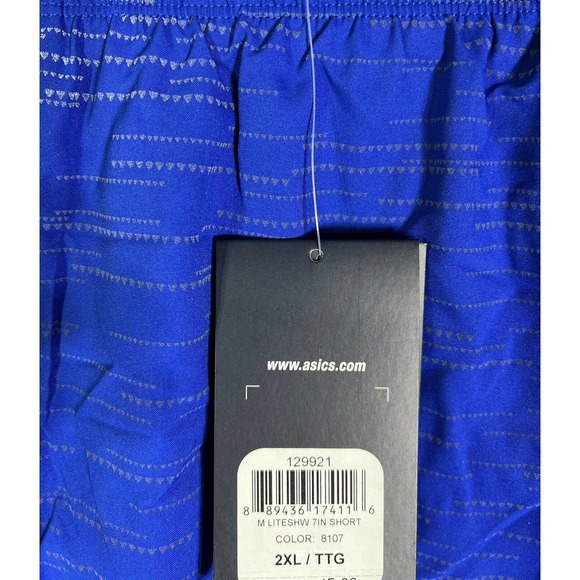 Asics Lite Show 7 Inch Running Shorts Mens XXL Blue Reflective Print Zip Pocket - Picture 3 of 14
